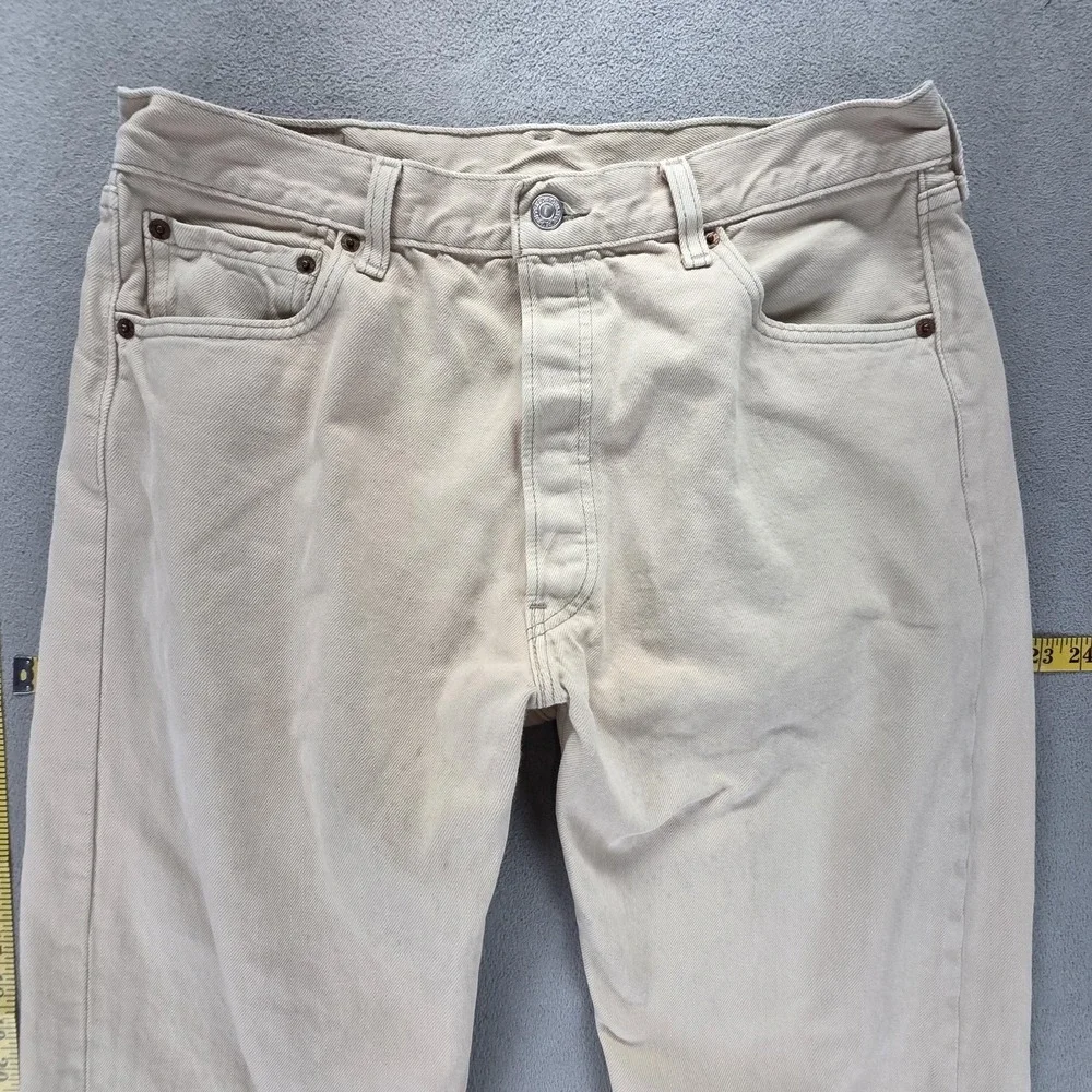 Vintage Levis 501 Jeans Mens Beige‎ Straight Button Fly USA Stains Fits 32x34